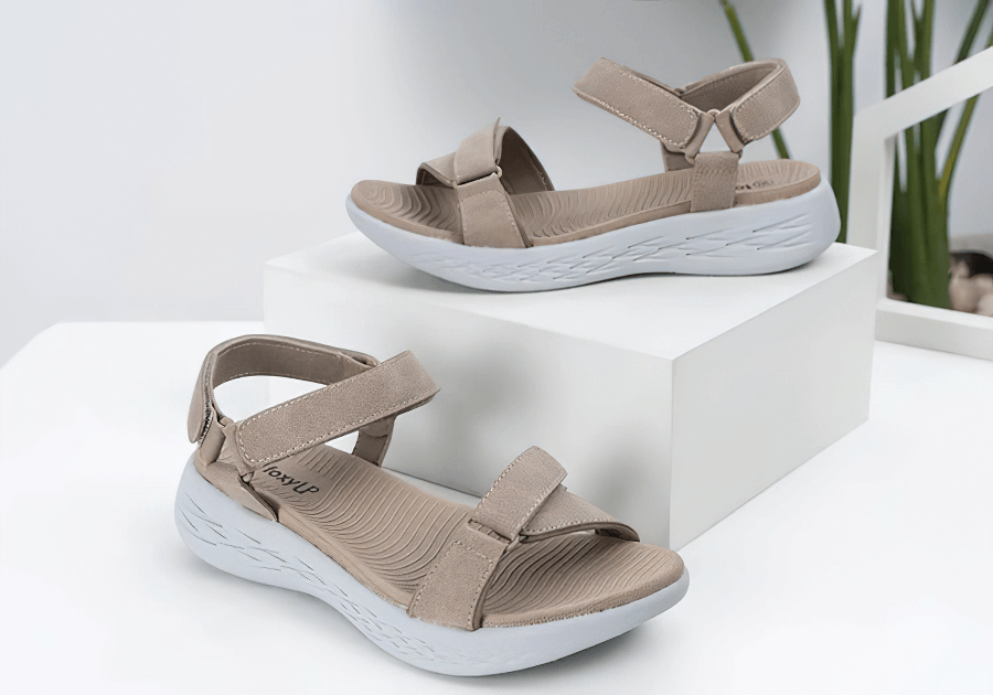 Soft Sole Wedge Open Sandals for Women with breathable mesh and adjustable straps displayed on a white platform.